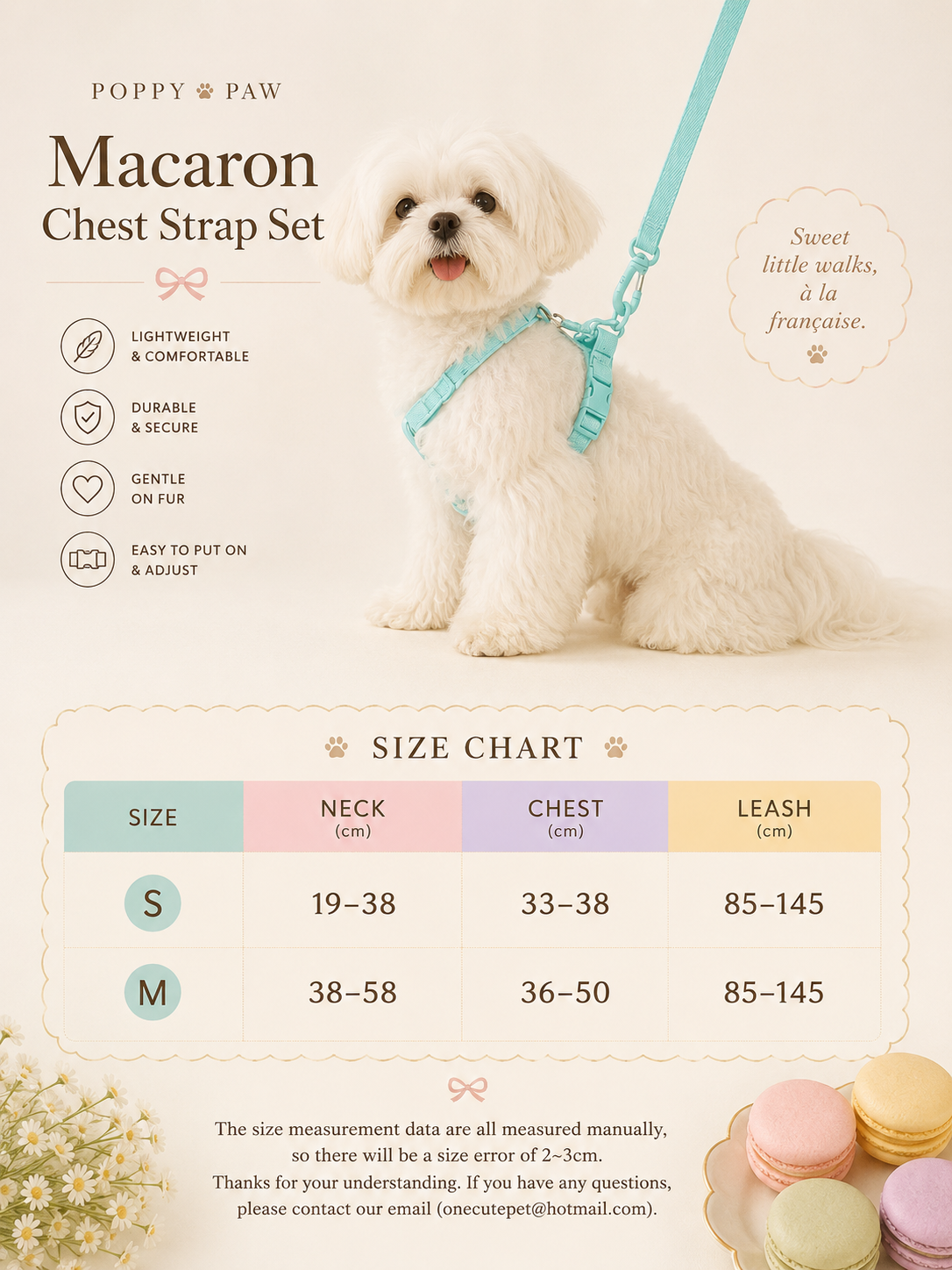 Le Macaron Adjustable Harness & Leash Set